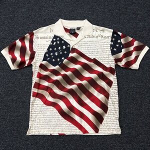 Cotton Traders Declaration Of Independence American Flag‎ Polo Shirt Sz L USA